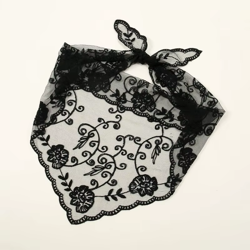 Écharpe à cheveux en dentelle tendance pour femmes, bandeaux triangulaires rétro, foulard triangulaire vintage, accessoires de coiffure élégants pour filles
