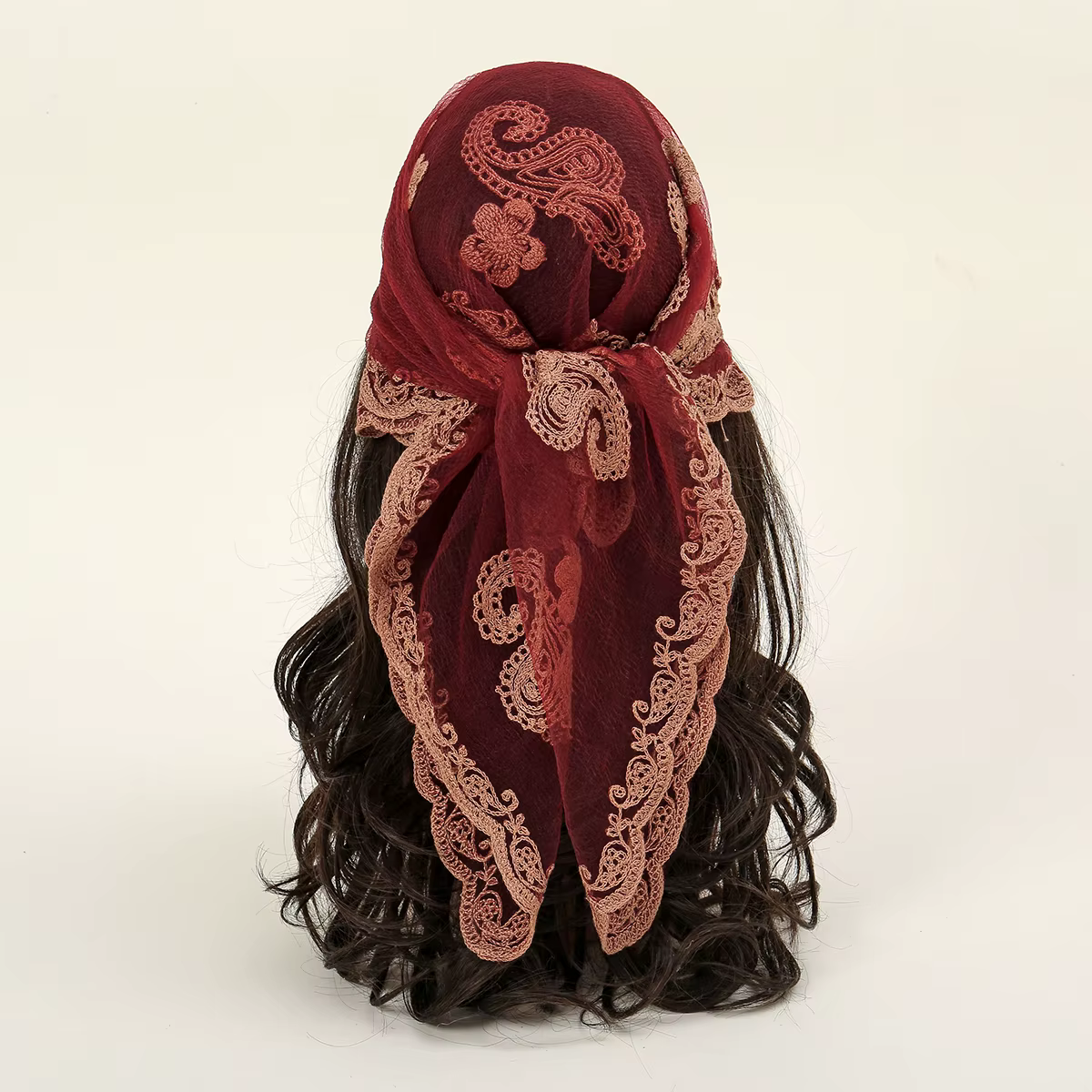 Foulard carré Bandana brodé en dentelle Paisley pour femmes