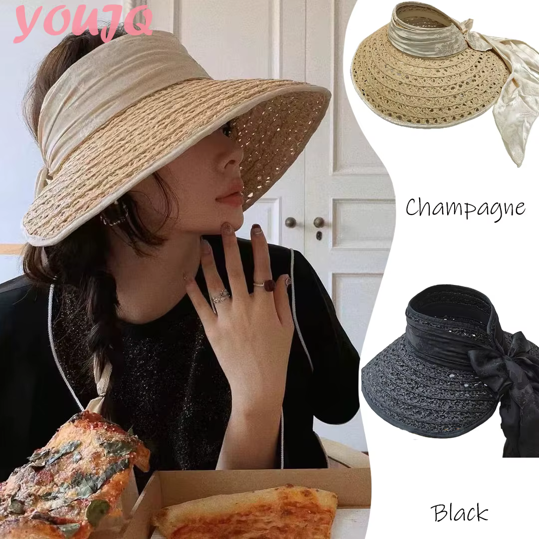 Chapeau de soleil élégant en raphia ajouré pour femme
