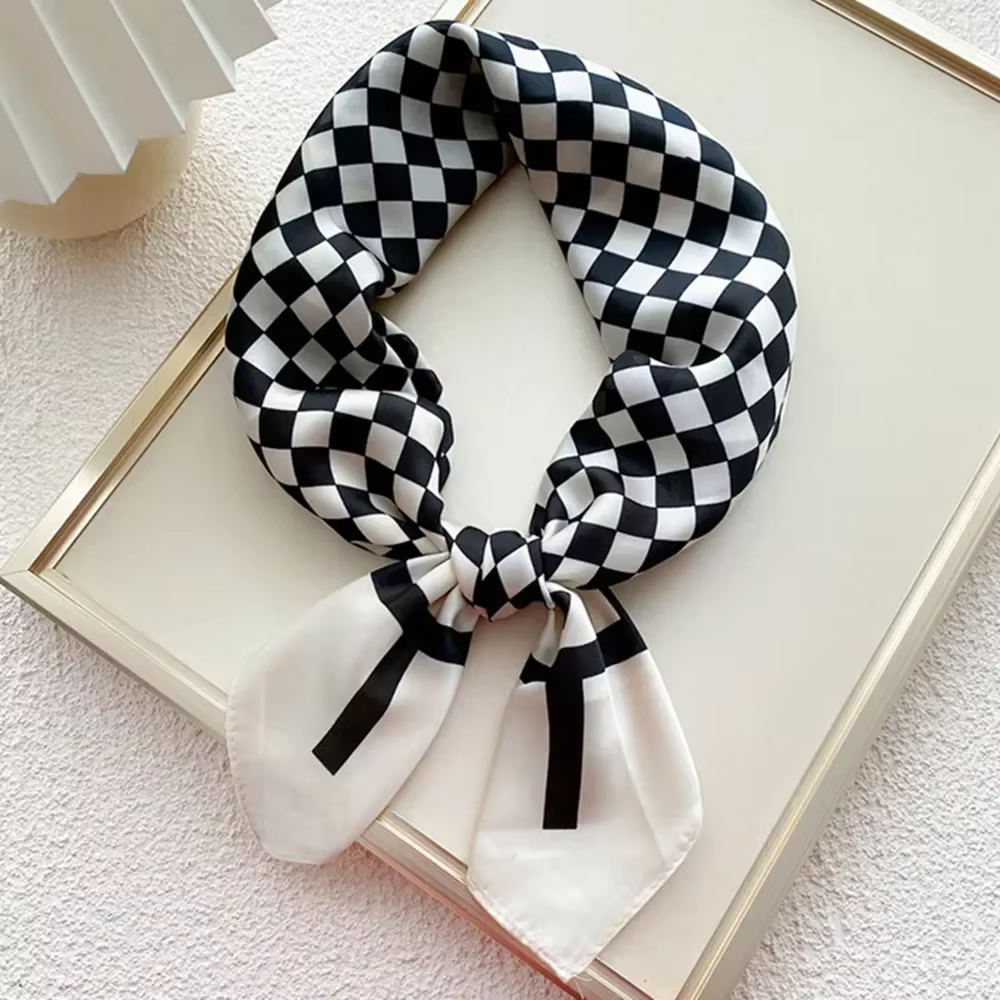 Écharpe carrée à motif damier rétro pour femme