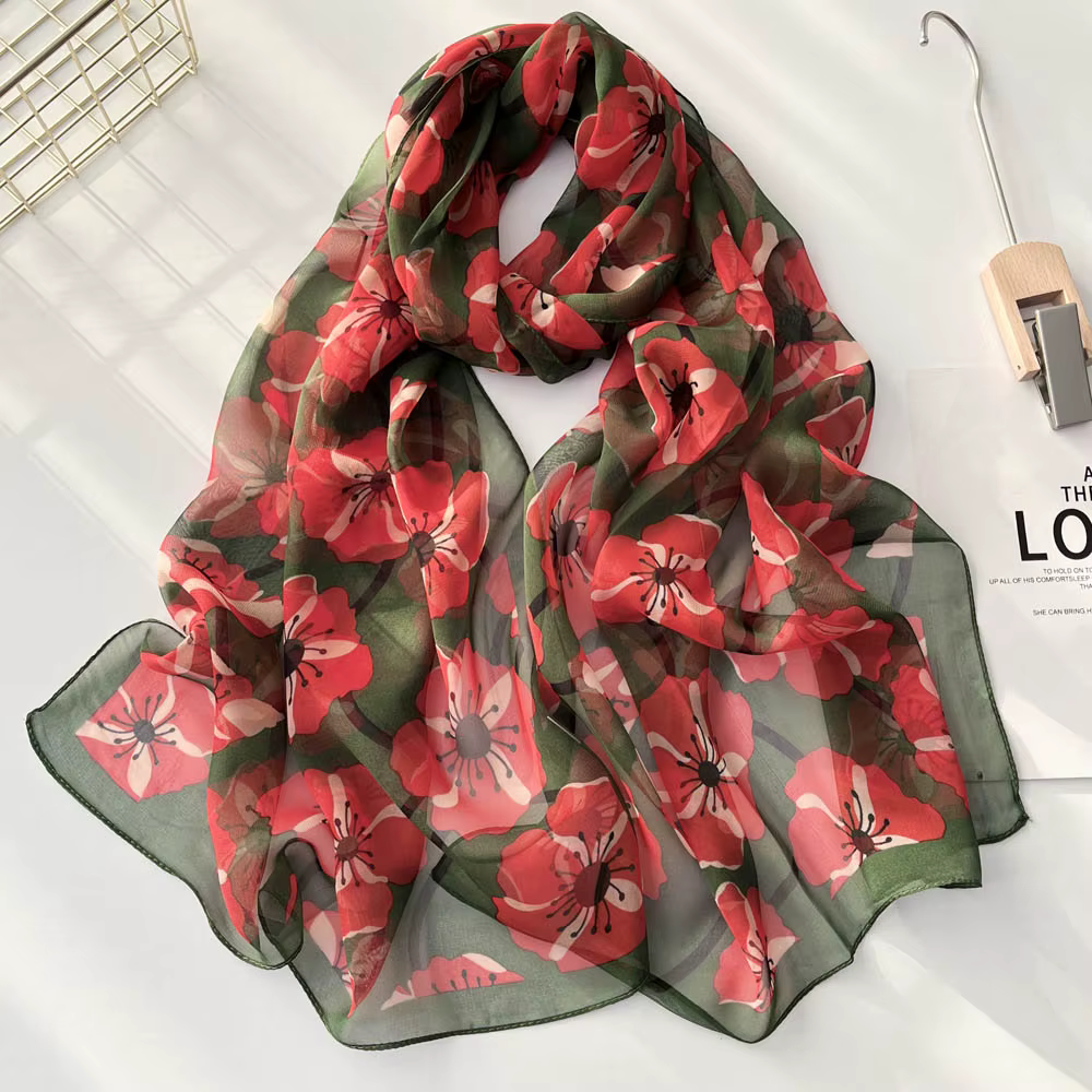 Foulard à fleurs en mousseline de soie pour femmes