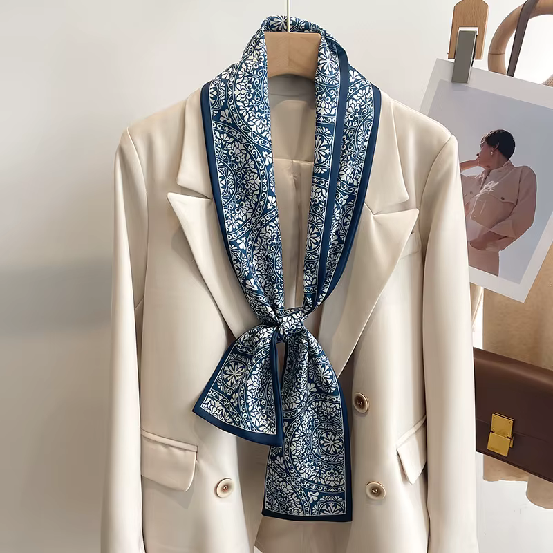 50 couleurs nouvelles femmes soie sensation imprimé Design écharpe châle mode luxe longue étroite petites foulards