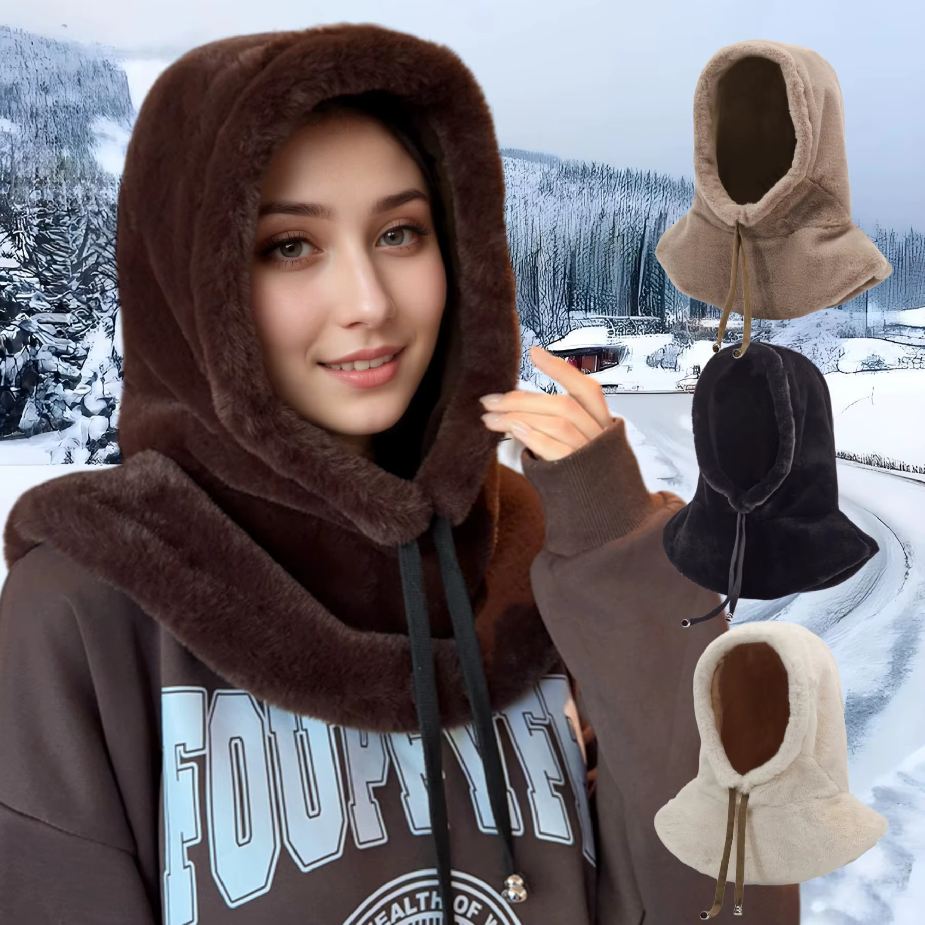 Cape de fourrure écharpe capuche hiver chapeau chaud pour les femmes polaire épaisse Protection des oreilles