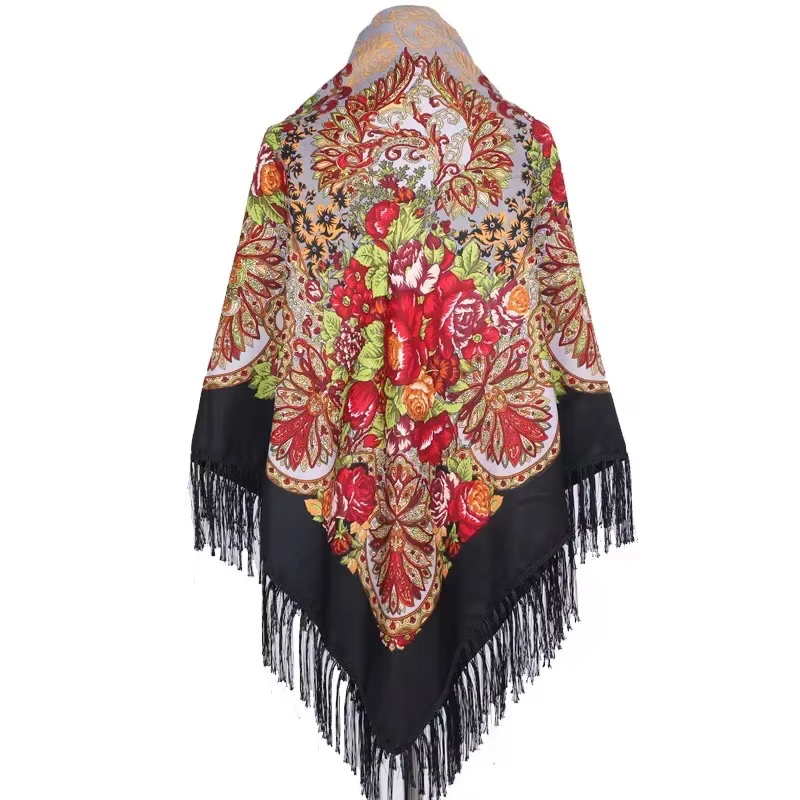 160*160 cm ethnique grande écharpe carrée pour femme châles gland imprimé fleuri foulard Turban enveloppes russe Babushka Bandana couverture