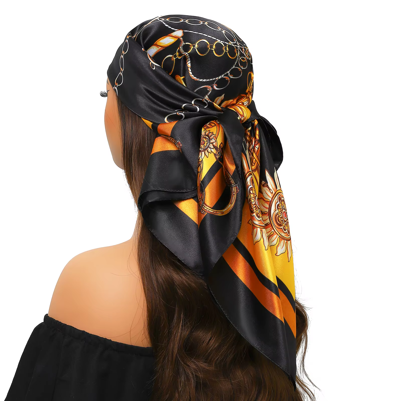 90*90 cm Foulard en soie Scarftop chapeaux pour Femme mode quatre saisons cheveux accessoires Hijab
