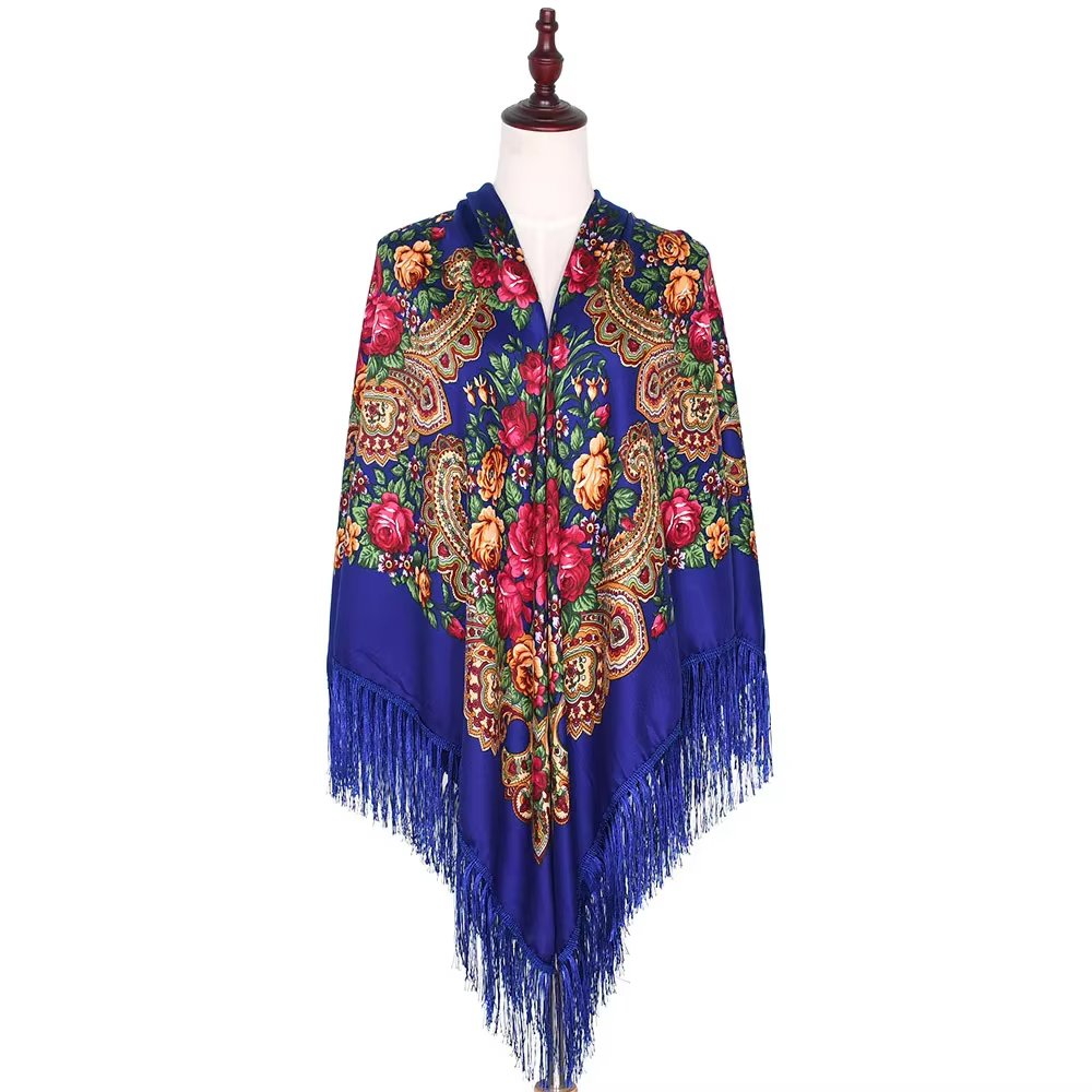 160*160 cm femmes russe National écharpe dame gland imprimé fleuri foulard enveloppes Babushka Bandana plage voyage ombre châles