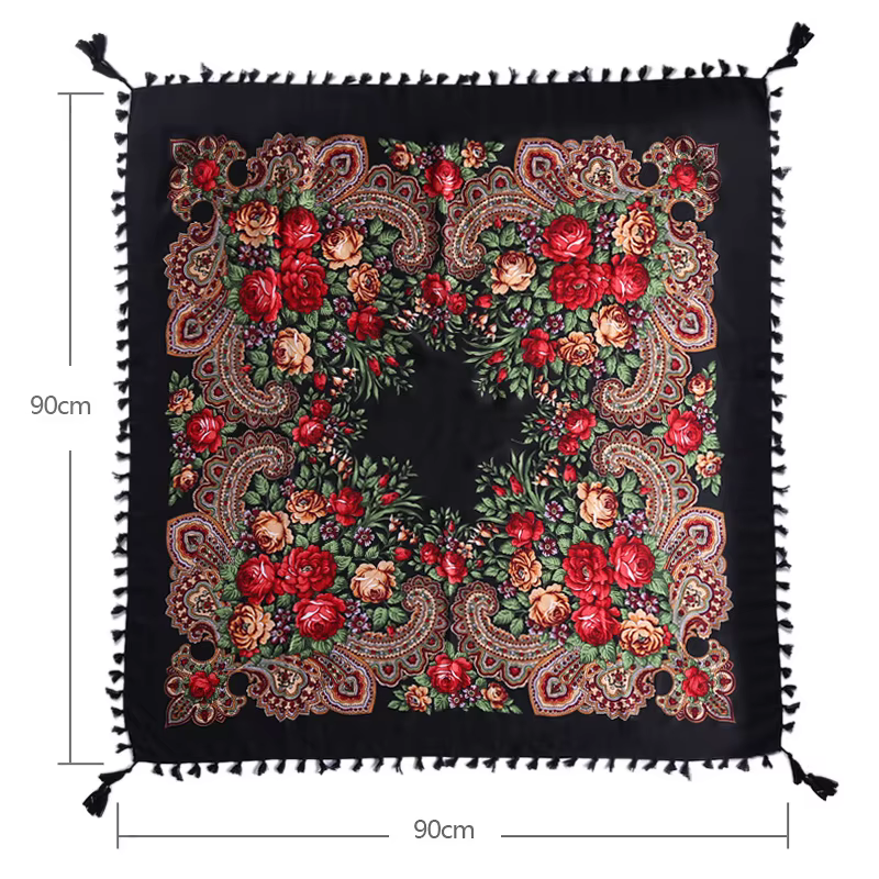 Écharpe carrée à imprimé floral de style russe pour femme