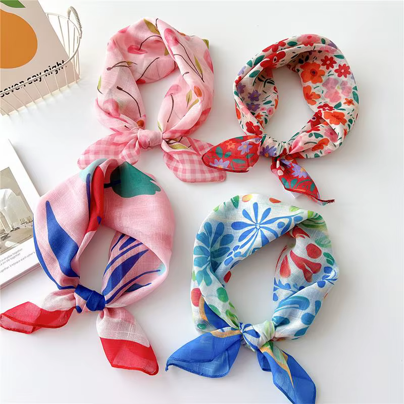 Foulard carré en coton et lin pour protection solaire