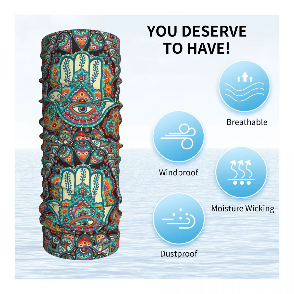 Hamsa main bohème Bandana cache-cou imprimé Hippie Mandala Paisley Boho masque écharpe cagoule Sports de plein air adulte coupe-vent