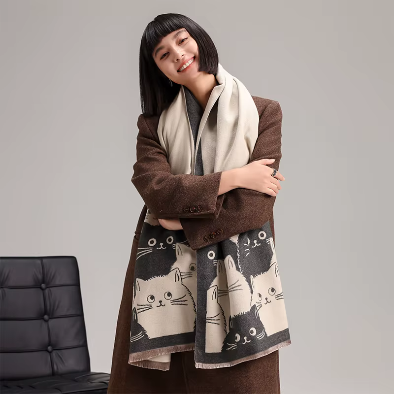 Nouvelle marque de mode chat mignon dames Jacquard Pashmina cachemire écharpe hiver épais chaleur châle résistant au