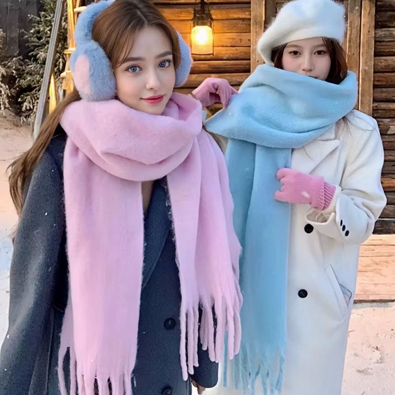 Écharpe d'hiver pour femmes cachemire chaud solide rose Pashmina couverture enveloppes femme épais doux Bufanda grand gland châle Long Echarpe