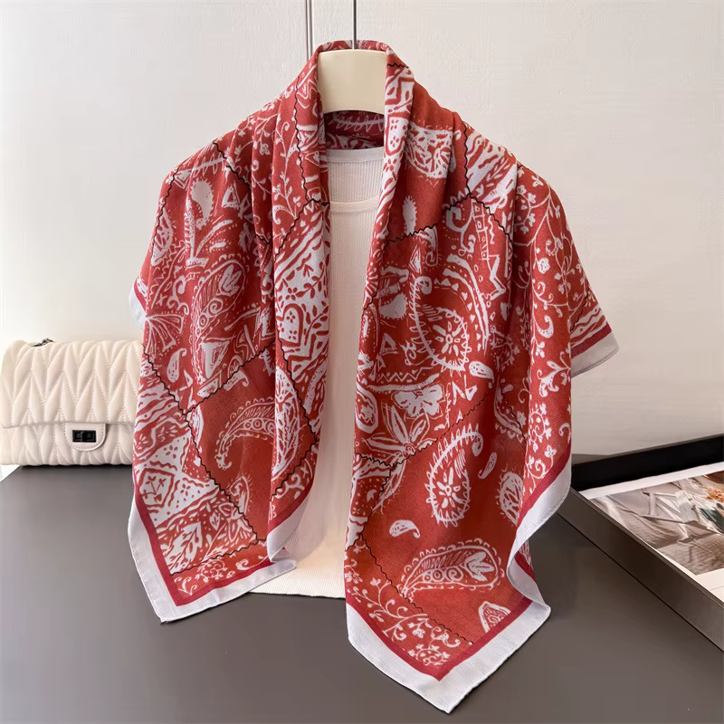 Foulard carré 90x90 cm en coton et lin pour femme