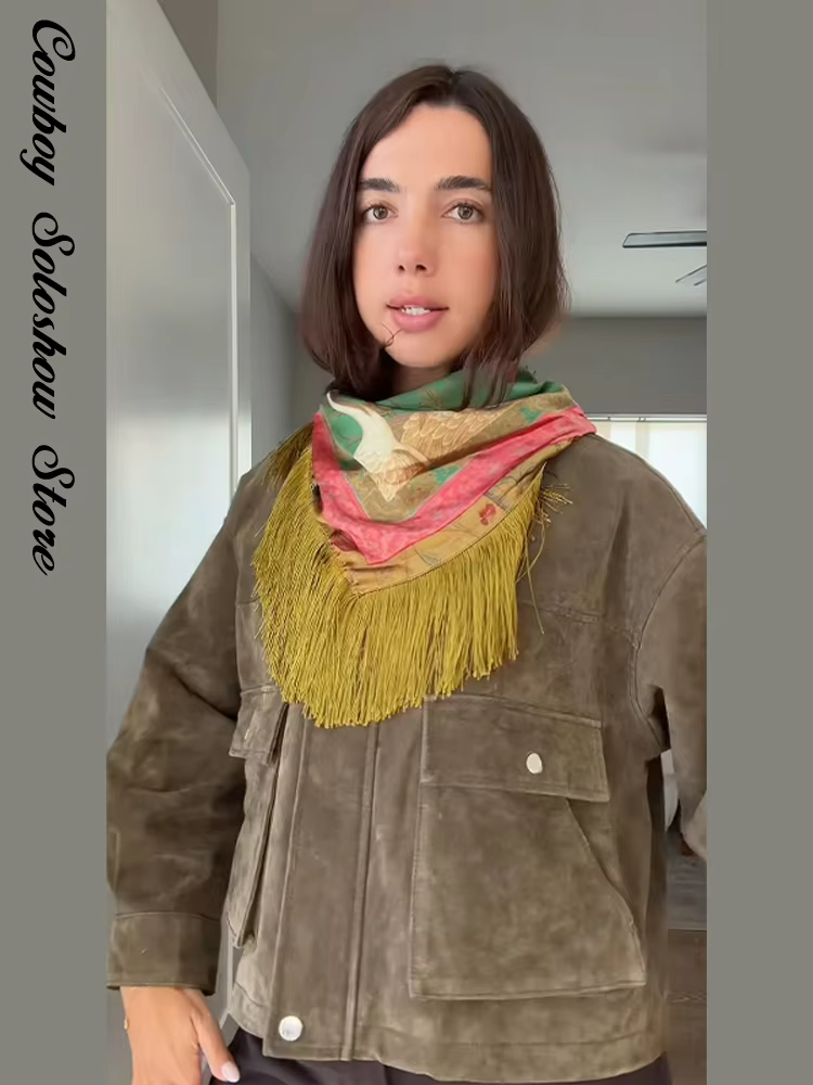 Écharpe carrée vintage imprimée à franges et patchwork pour femme