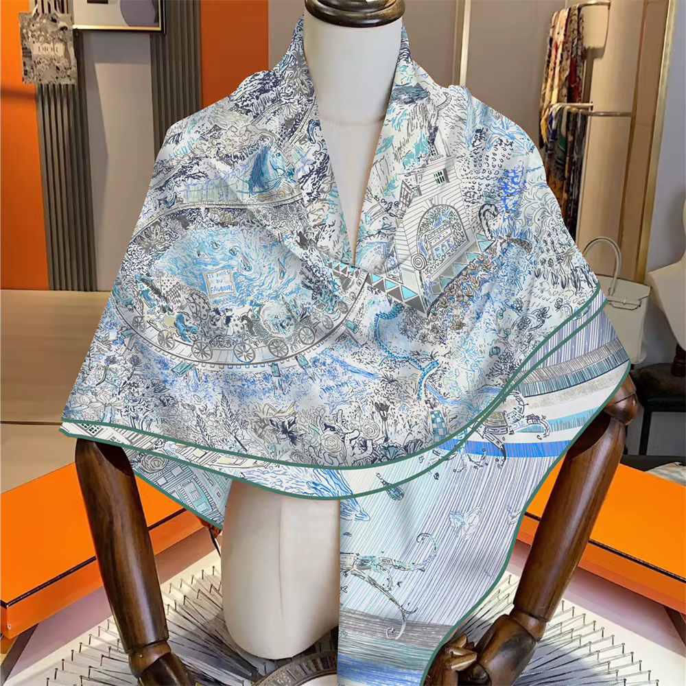 135CM écharpe en cachemire femmes manuel roulé châles mer ville carré foulards enveloppement Bandana marque de luxe