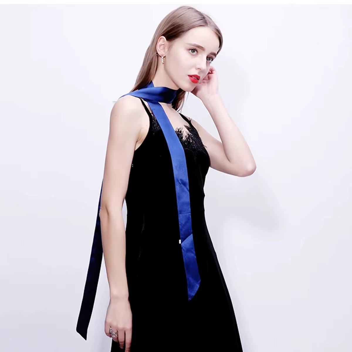 200*5 cm Satin soie étroite écharpe foulard solide cou foulards longue