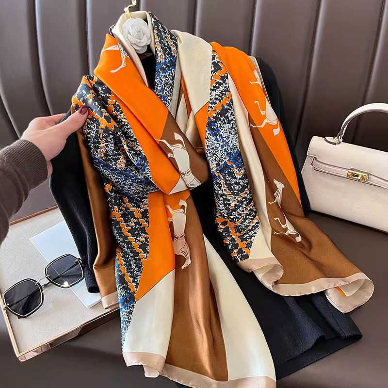 180*90cm silencieux nouvelle marque de luxe écharpe femmes châles enveloppes printemps Hijab Bufanda Foulard femme Bandana plage étoles 2022 soie