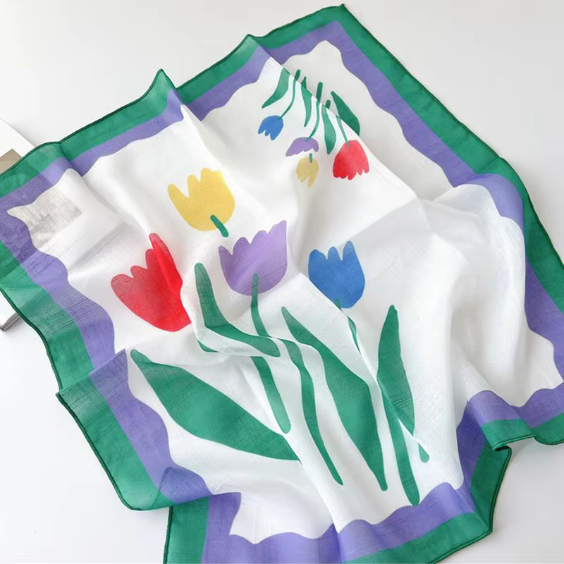 Petit foulard carré en coton et lin