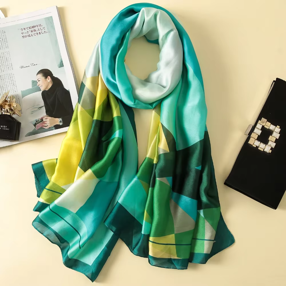 Nouvelle Écharpe Tendance à Motif Tartan Vert pour Femme