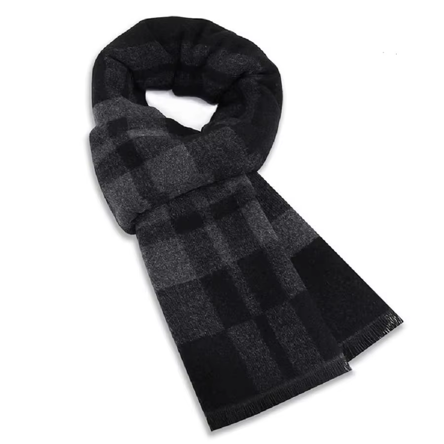 Écharpe à carreaux homme noir hiver chaud laine