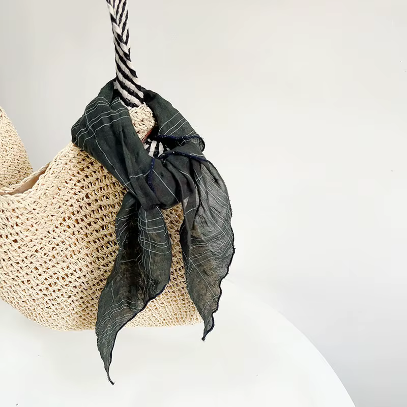Écharpe triangulaire pour femmes, foulard de la présidence, écharpe de sauna légère à carreaux en coton et lin, mode d'été, nouveau, 2024