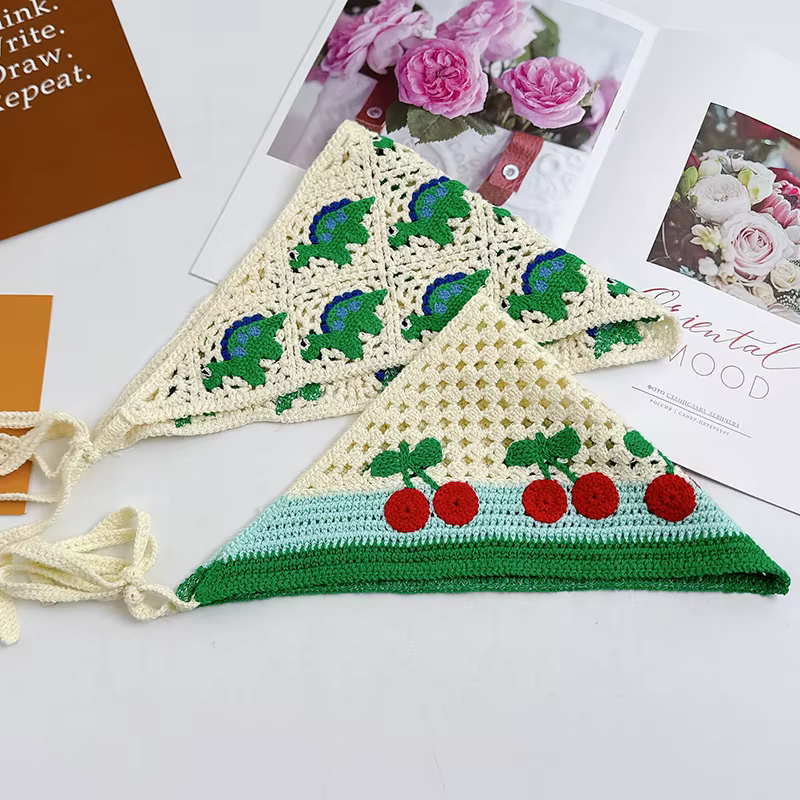 Nouveau foulard de cheveux triangulaire tricoté à la main rétro français pour les femmes printemps été voyage Photo