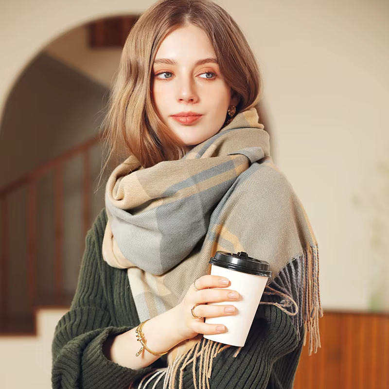  Tartan cachemire comme écharpe hiver chaud épaissi frange châle pour femmes dames mode quotidien voyage cou enveloppement accessoire 