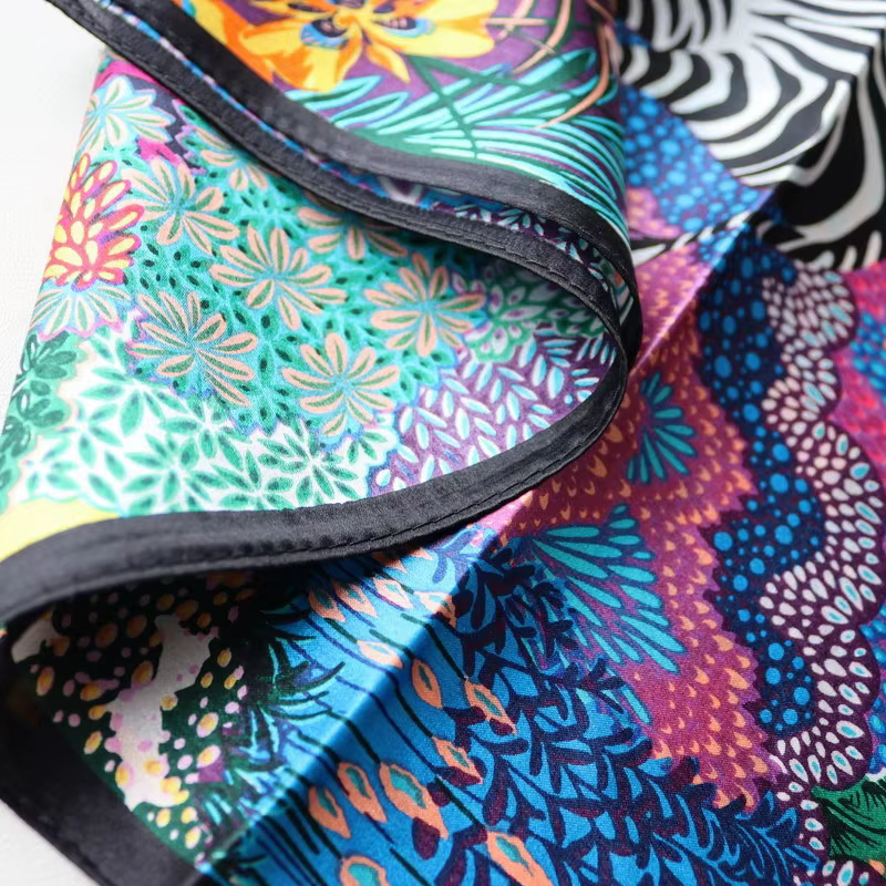 Printemps coloré cou écharpe femmes 100% véritable soie foulard enveloppement aquarelle forêt Hijab été plage mûrier tête cheveux foulards