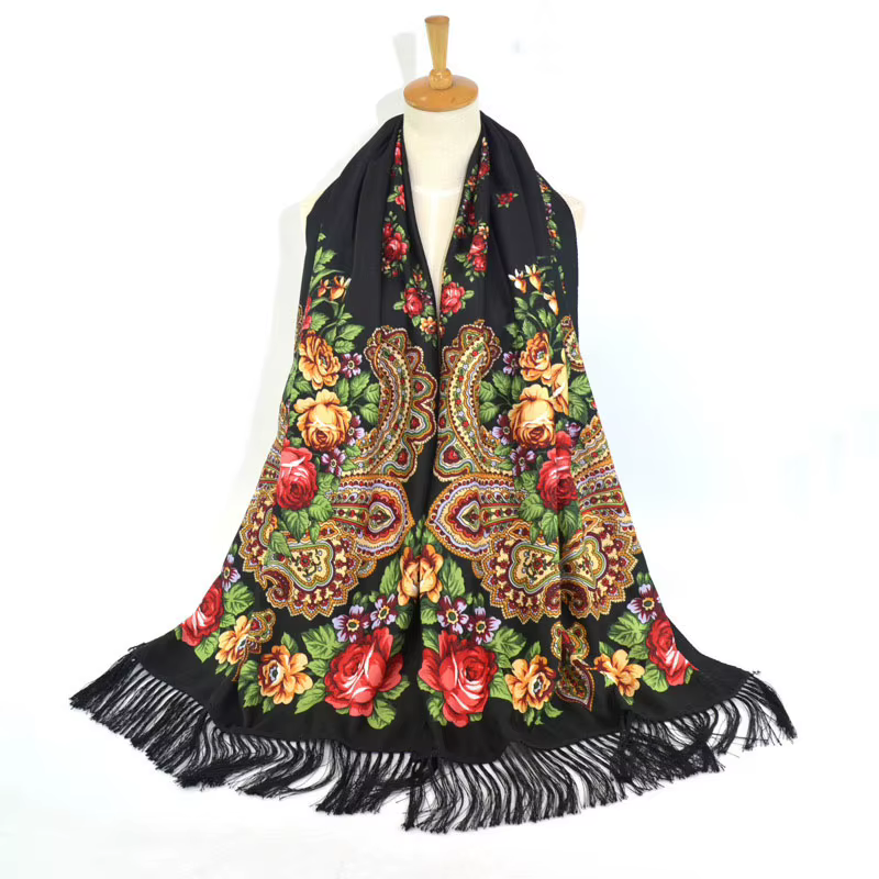 Marque de luxe nouvelle fleur rétro Style ethnique imprimé écharpe femmes longue serviette gland enveloppement automne et hiver chaud châle foulards