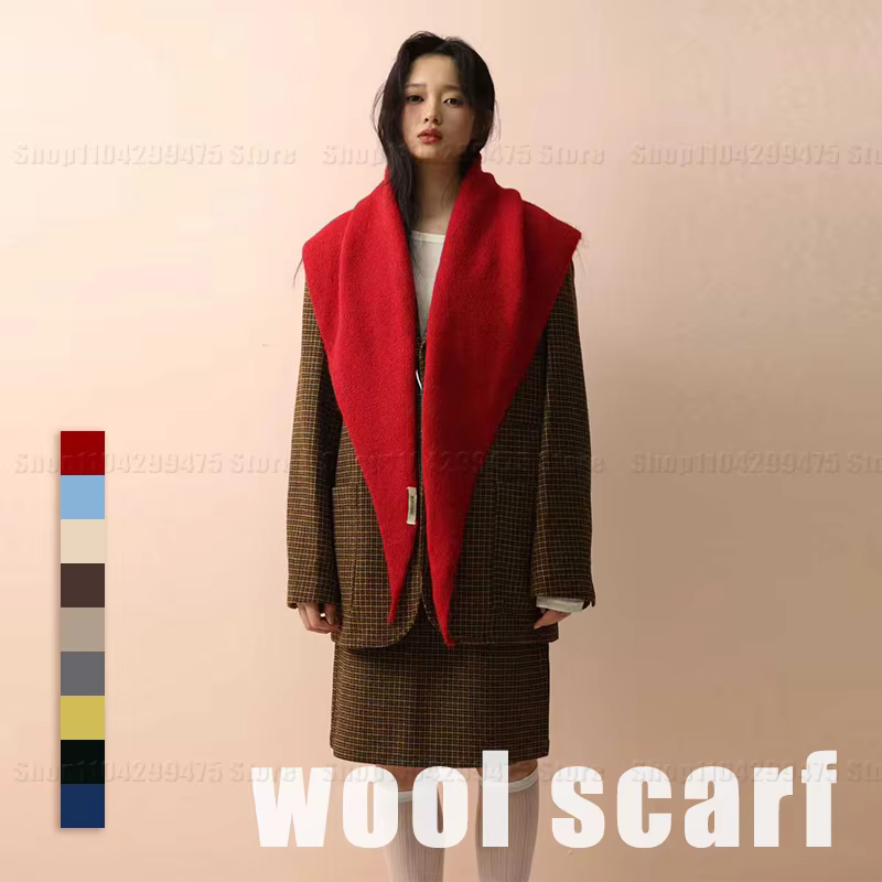 Grande taille laine Style coréen tricoté écharpe triangulaire femmes hiver chaud foulard châle vendu couleur