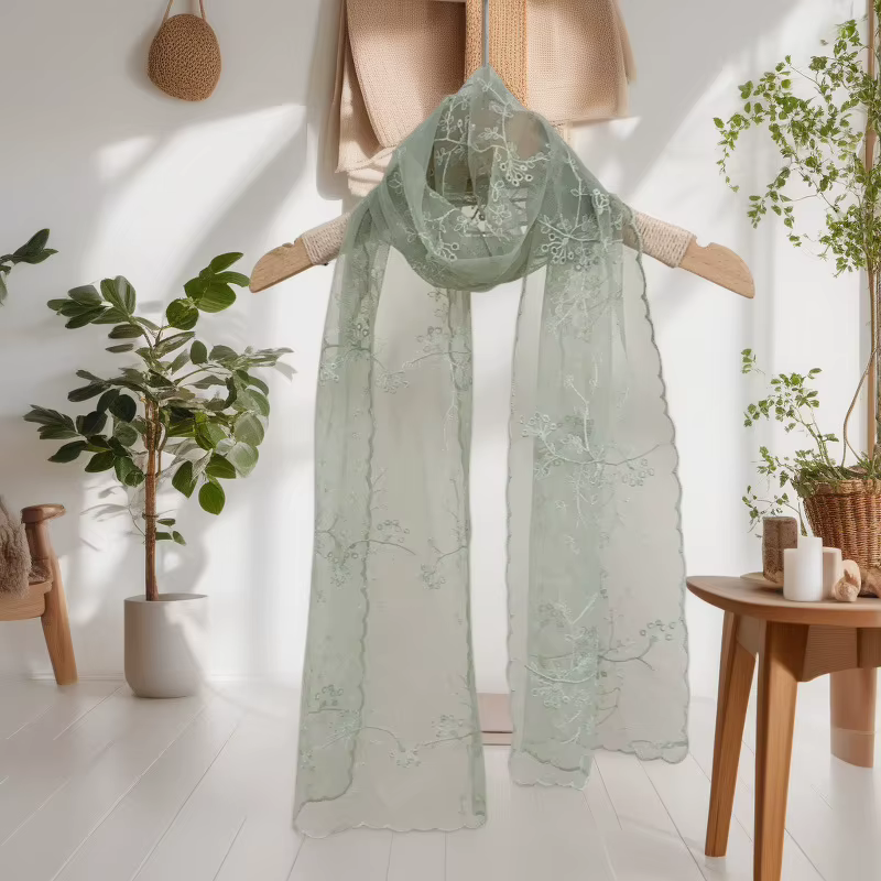 Nouvelle dentelle longue écharpe brodée petite fleur soie femme Version coréenne littéraire rétro polyvalent décoratif châle été