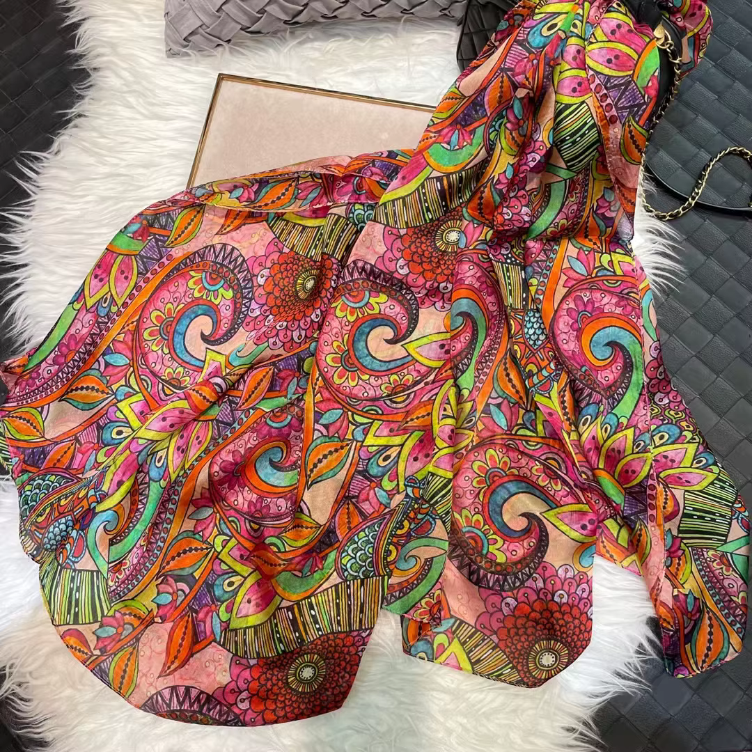 [BYSIFA] nouveau bleu vert foulard en soie châle femmes marque de mode 100% Pure