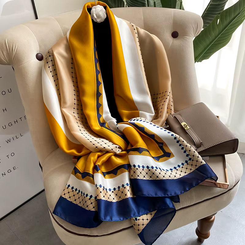 180*90cm silencieux nouvelle marque de luxe écharpe femmes châles enveloppes printemps Hijab Bufanda Foulard femme Bandana plage étoles 2022 soie