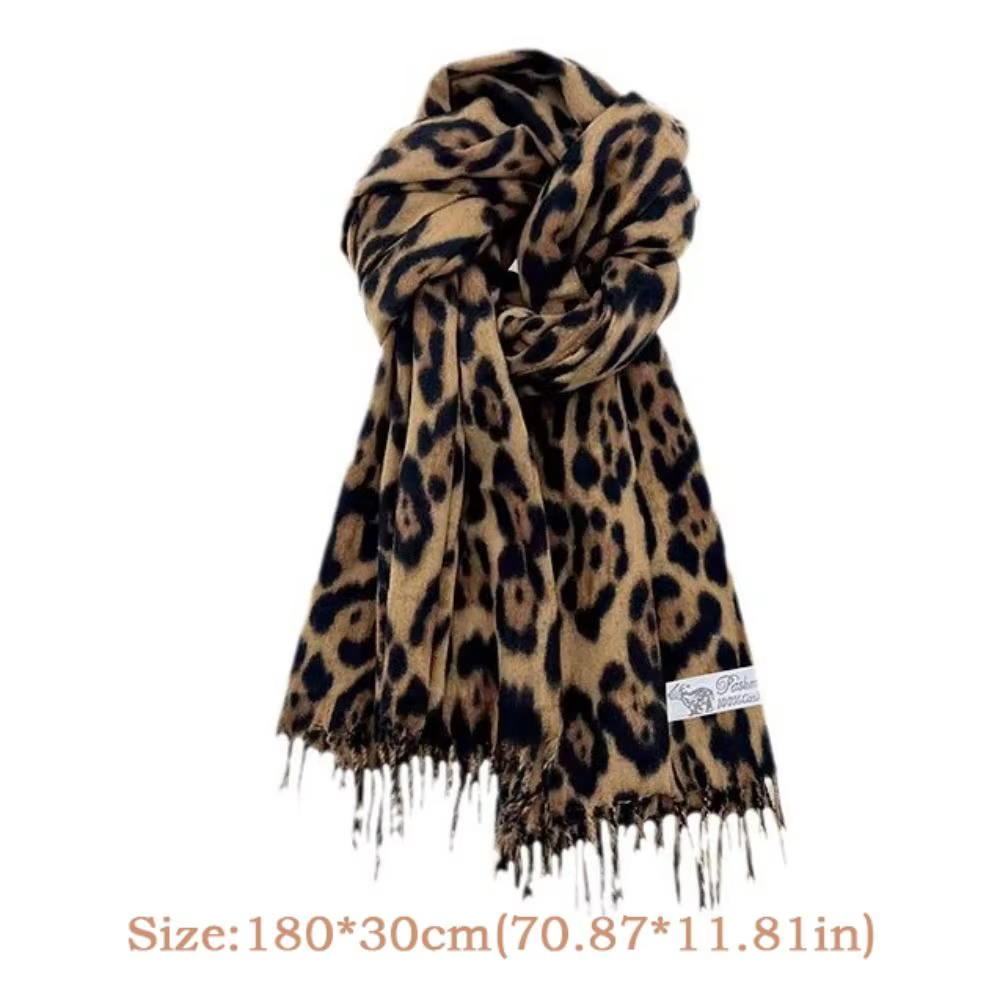 Mode léopard glands châle Imitation cachemire épaissi Foulard Pashmina Hijabs coupe-vent hiver chaud écharpe cou plus