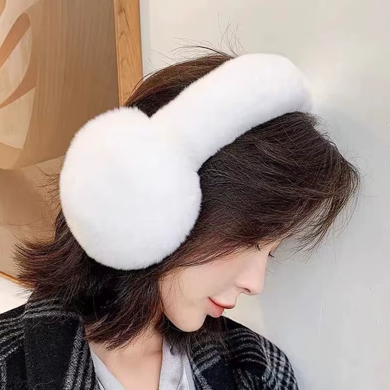 Cache-oreilles en fourrure de vrai lapin Rex pour temps froid