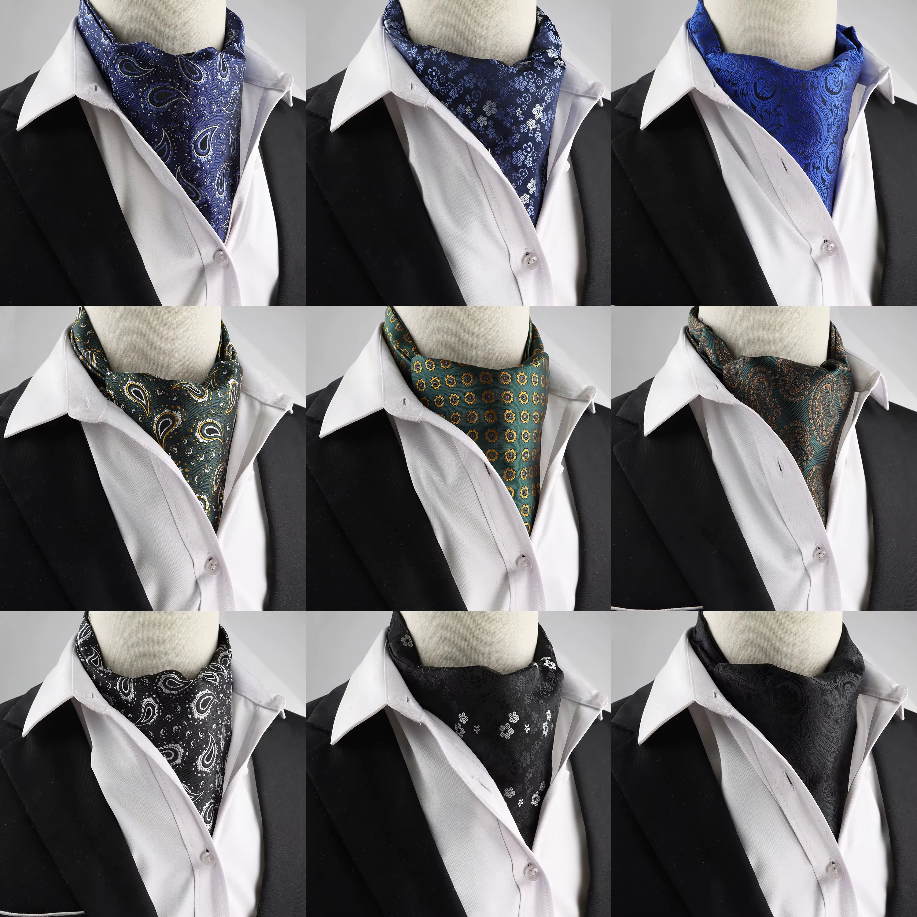 Nouveau Design hommes Ascot écharpe cravate mode Paisley Floral bleu vert