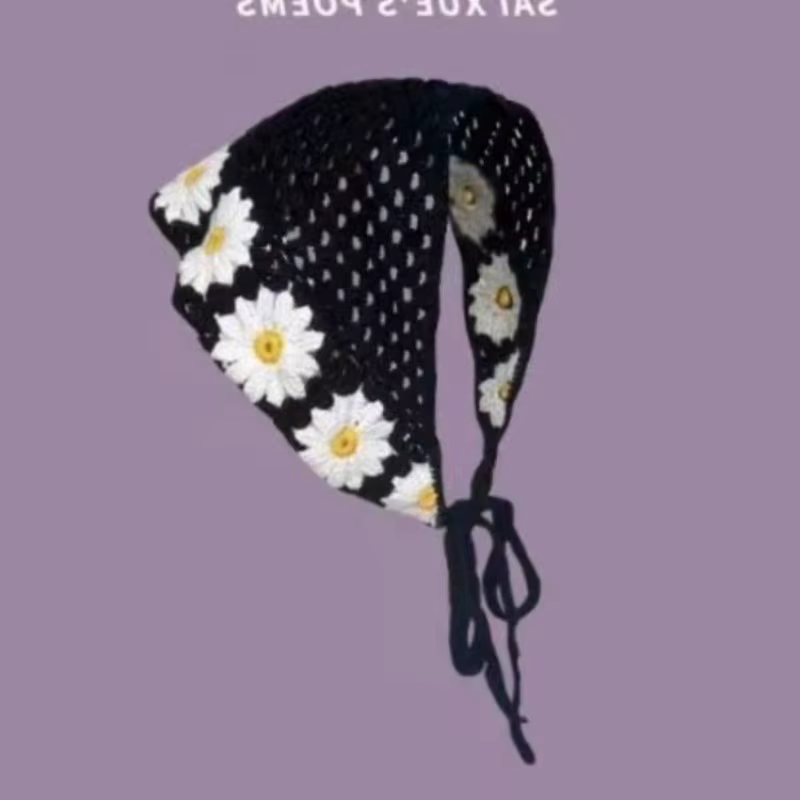 Foulard femme Dopamine menthe française Style Mambo bord de mer Photo fille bandeau tricoté fleur triangulaire