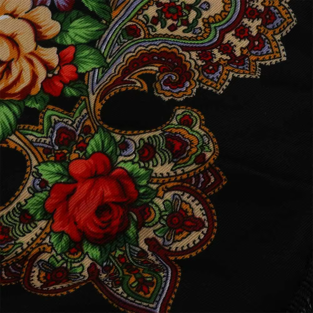 Écharpe carrée en coton vintage grande taille