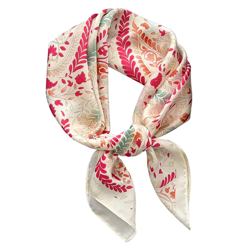 InjSquare-Foulard de Luxe en Satin Doux à Imprimé Floral pour Femme