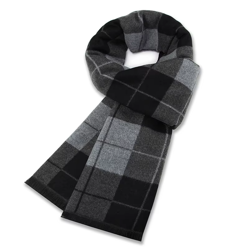 Écharpe à carreaux homme noir hiver chaud laine