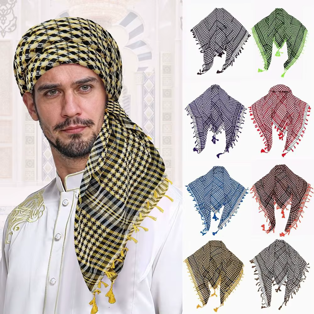 Grand Foulard Arabe Shempiezsauna avec Pompon pour Homme et Femme