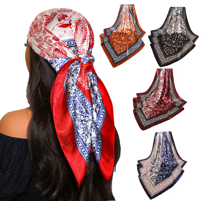 90*90 cm Foulard de cheveux femmes créateur de mode belles fleurs