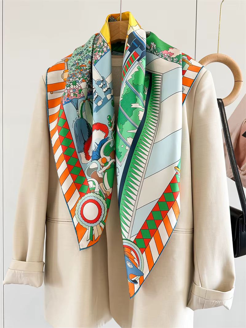 Foulard en soie imprimé cheval 90CM