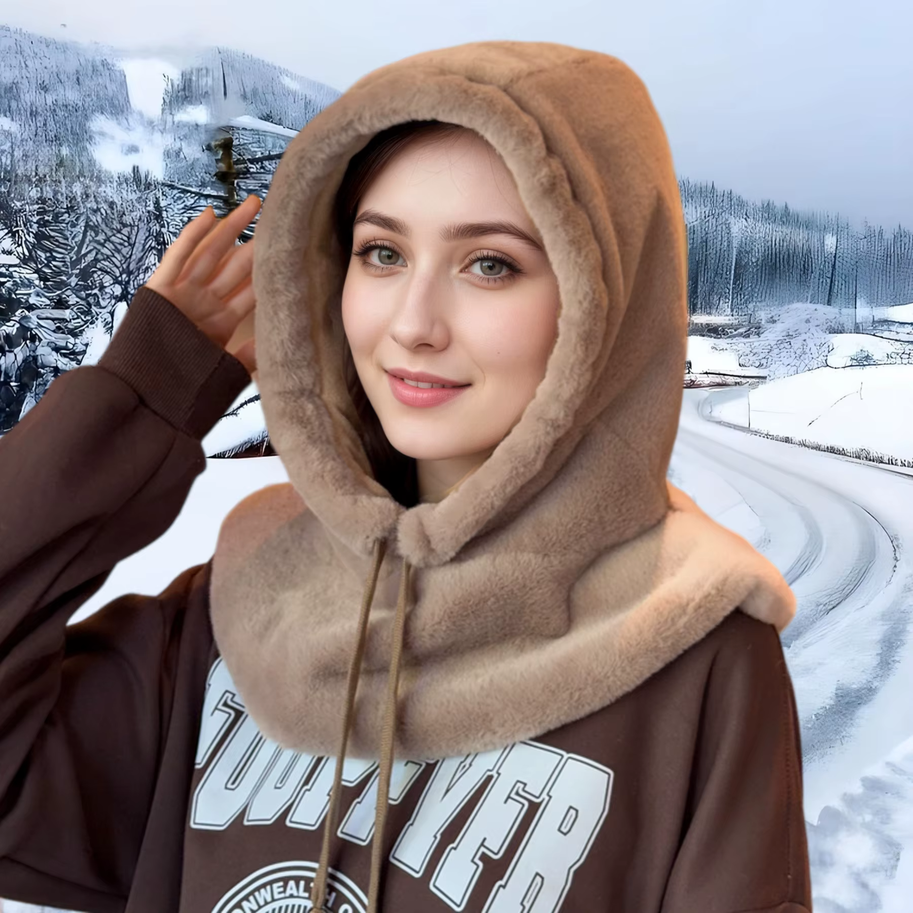 Cape de fourrure écharpe capuche hiver chapeau chaud pour les femmes polaire épaisse Protection des oreilles