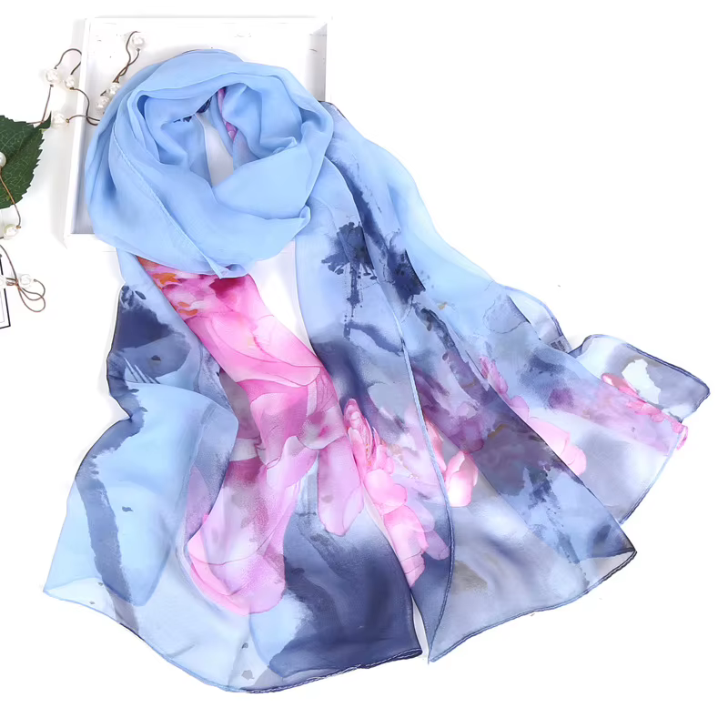 Écharpe en soie florale pour femmes