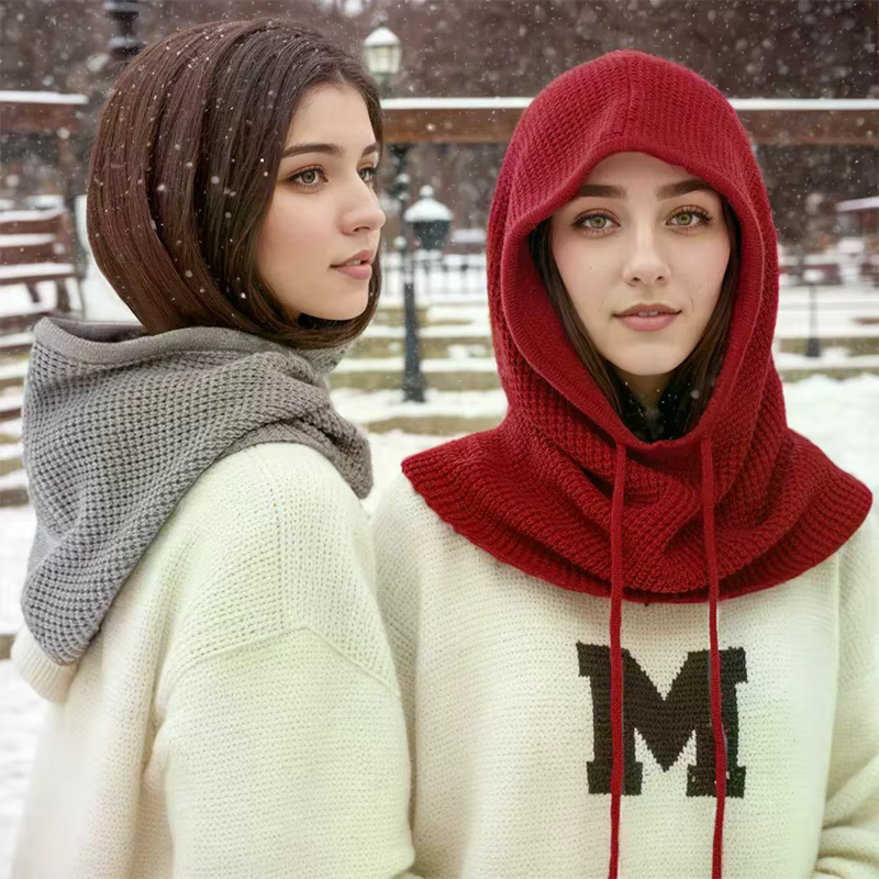 Écharpe à capuche tricotée pour femmes automne et hiver épaisse et chaude avec oreillettes