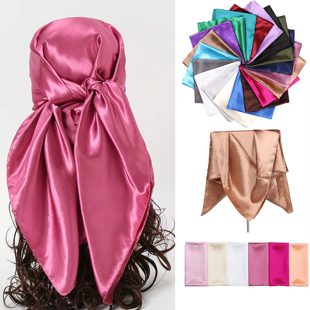 Marque de luxe Foulard en soie femmes Satin couleur unie Hijab foulards musulman paréo Bandana femme châle