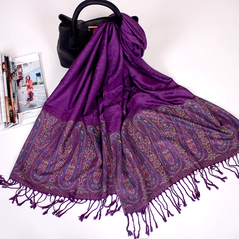 Paisley Jacquard femmes écharpe Bohe Style imprimé fleuri Pashmina ethnique frangé voyage foulards chaud hiver soyeux Long châle