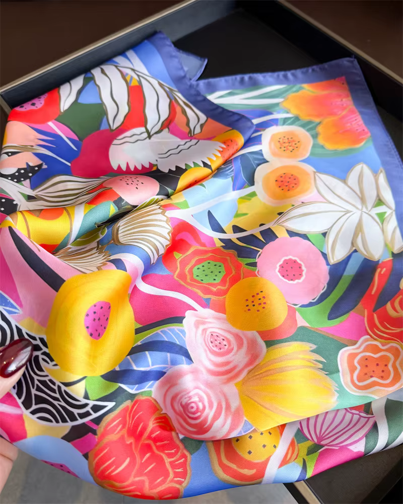 Nouveau Foulard Carré Designer 2026 pour Femme, Châle en Satin, Hijab, Bandeau Cheveux, Foulard de Poignet, Foulard de Tête de Luxe, Écharpe