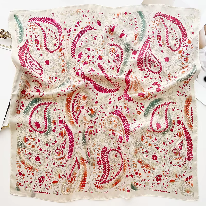 InjSquare-Foulard de Luxe en Satin Doux à Imprimé Floral pour Femme