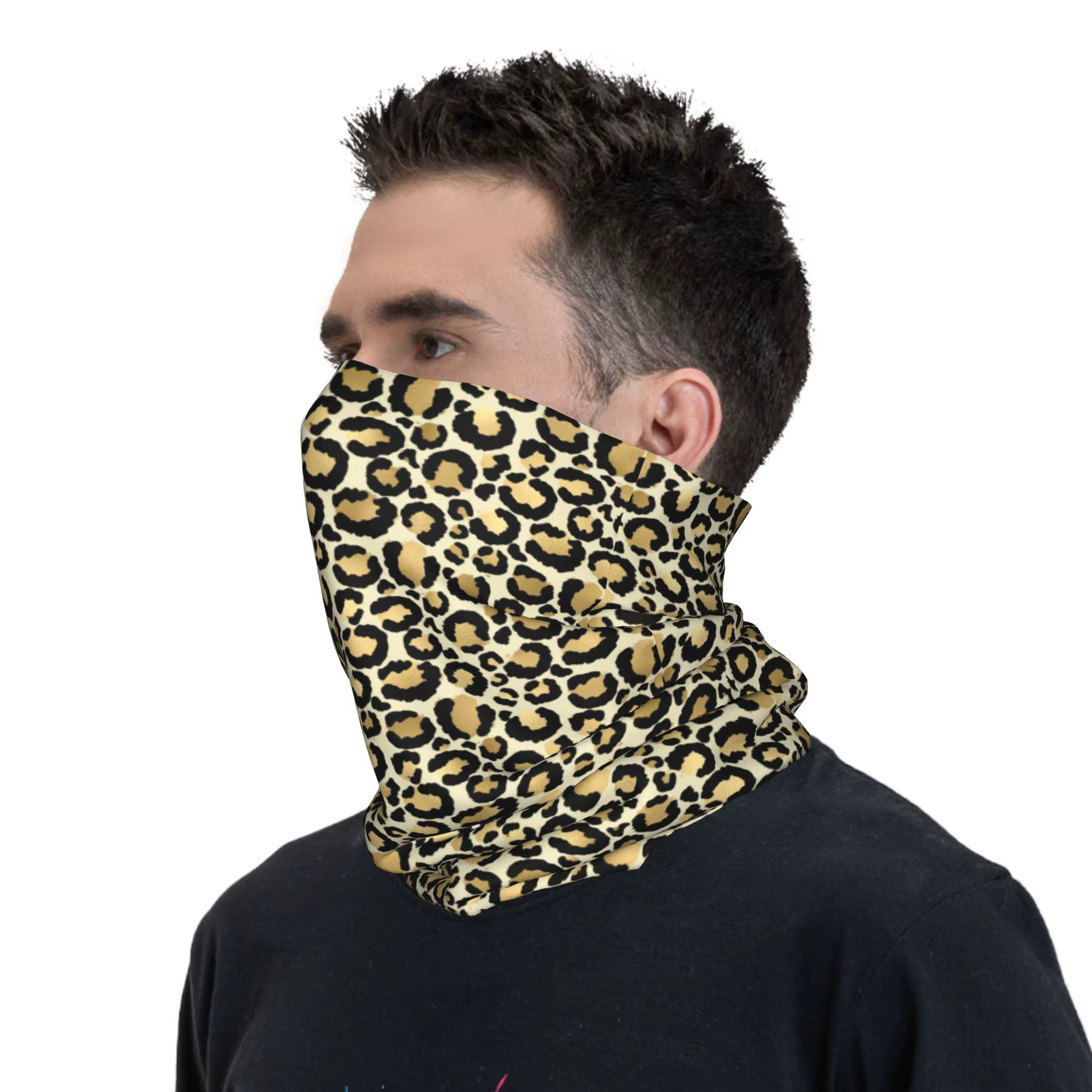 Cache-cou bandana personnalisé motif léopard doré pour la randonnée et la chasse